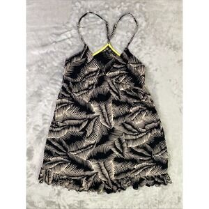 Volcom Palm Print Ruffle Hem Mini Dress Women Size S Black Cream Strappy Summer